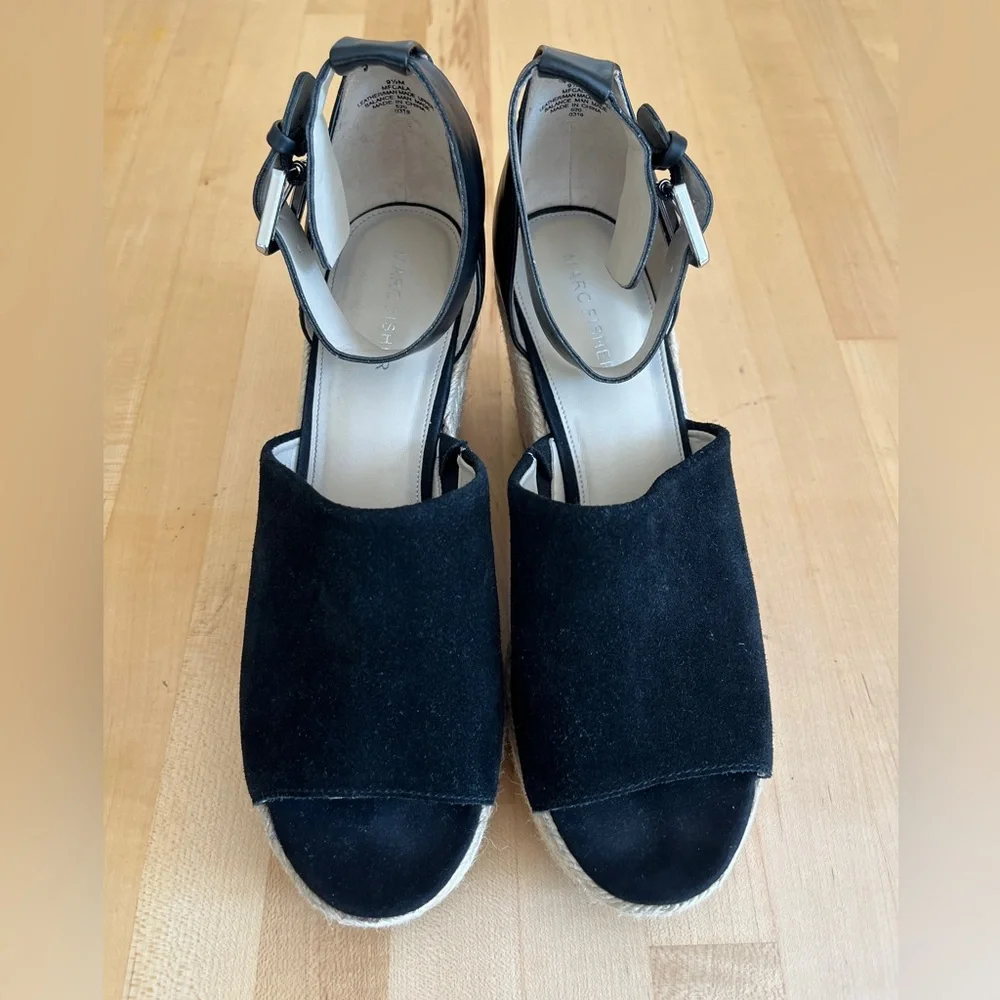 MARC FISHER Platform Espadrilles Suede & Leather Sandals Shoes Size 9.5 *EUC*